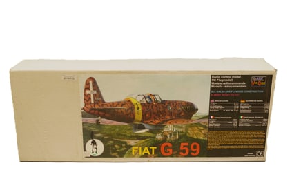 A large RC airplane in original box. Fiat G 59. Conditon selling it as is.