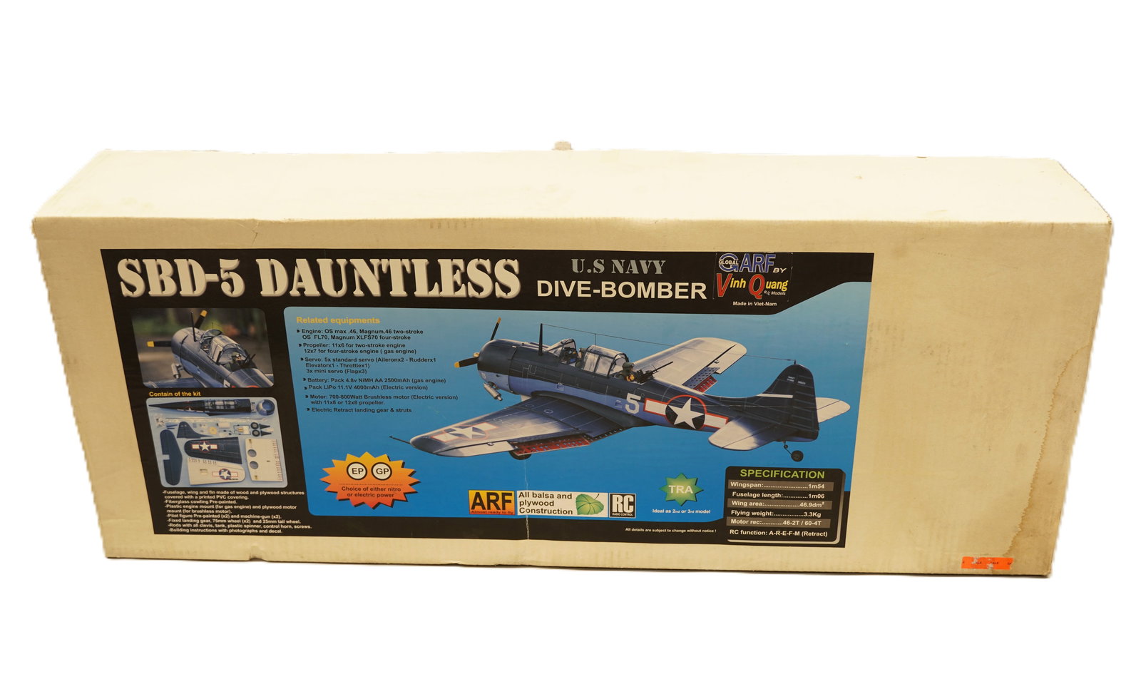 A large RC airplane in original box. SBD 5 Dauntless, condition selling it as is. (1 of 7)