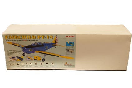 A large RC airplane, Fairchild PT-19 in orignial box. Condition selling it as is. H: 44.5" x W: 14."