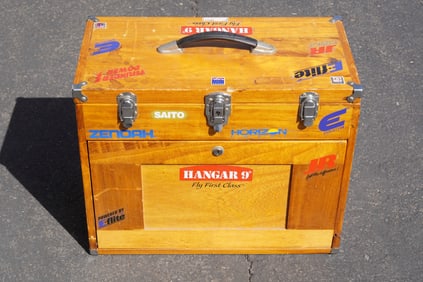 Lots RC airplane parts, condition selling it as is. Comes with heavy wooden case.