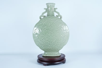 Chinese important fine celadon vase. From an estate. H: 13" x W: 9."