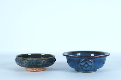 2 Chinese fine purple glaze bowl. Largest H: 2" x W: 5.5."