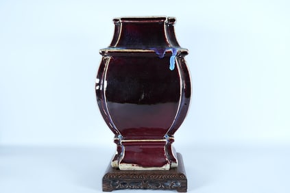Chinese fine heavy red vase. H: 13" x W: 8."
