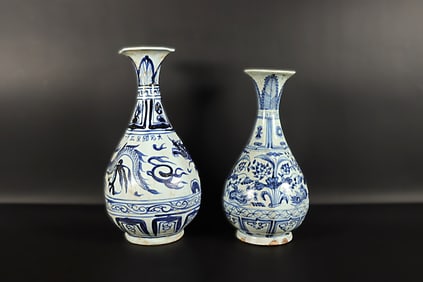 Lots Chinese fine b/w vase. Largest H: 10.5" x W: 5.5."