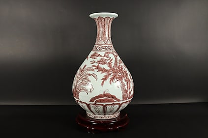 Chinese fine copper red vase. H: 13" x W: 8."
