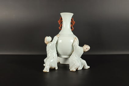 Chinese important fine children vase. H: 8.5" x W: 6.5."
