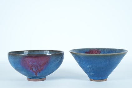 2 Chinese fine large purple bowls. Largest H: 2.5" x W: 5.8."
