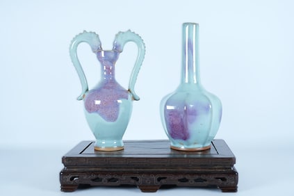 2 Chinese fine purple vase. Largest H: 8.2" x W: 4."