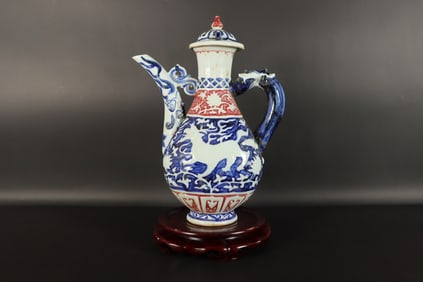 Chinese fine lidded pot. H: 12" x W: 9."