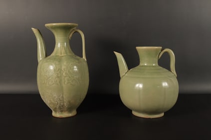2 Chinese fine green pot. H: 8" x W: 4.7."