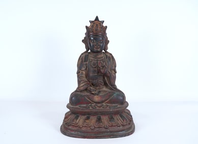 Chinese fine bronze buddha. H: 12" x W: 7.5."