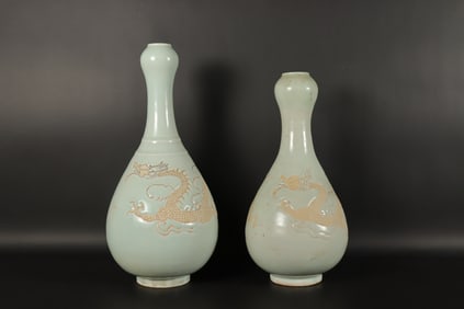 2 Chinese fine white vase. Largest H: 13.25" x W: 6."