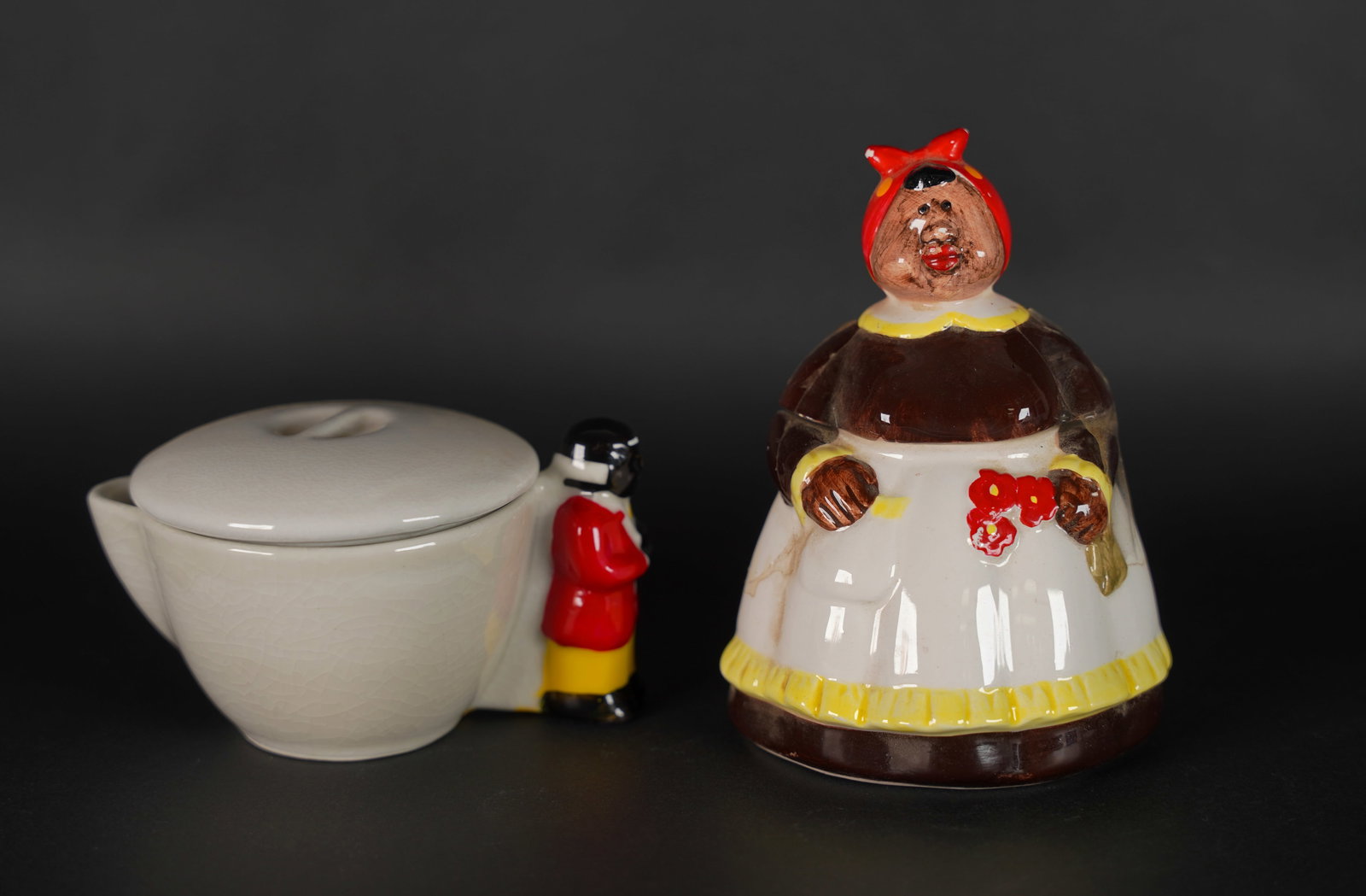 2 vintage fine jars: 2 vintage fine jars, one is McCoy. Largest H: 5" x W: 3.5."