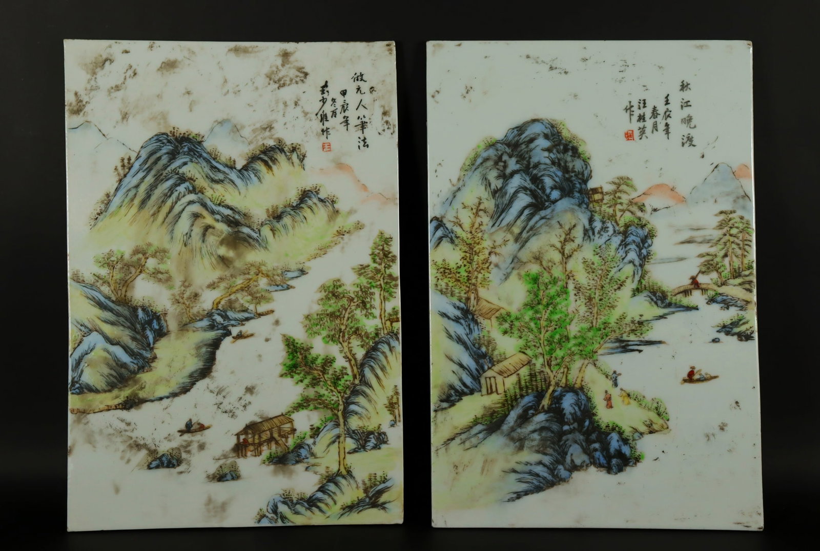 2 Chinese vintage tile: 2 Chinese fine vintage porcelain tile. Largest H: 14.5" x W: 9.6."