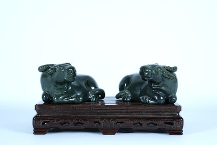 2 Chinese carved ox