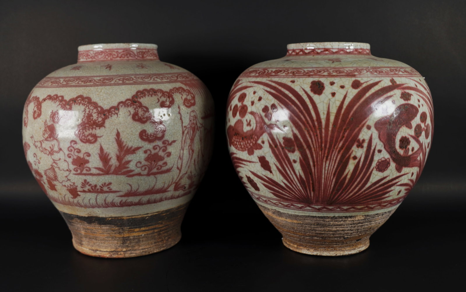 Lots Chinese large jars: Lots Chinese fine large jars. Largest H: 14" x W: 14."