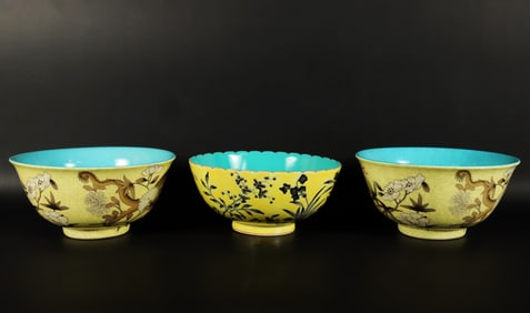 Lots Chinese fine yellow bowls