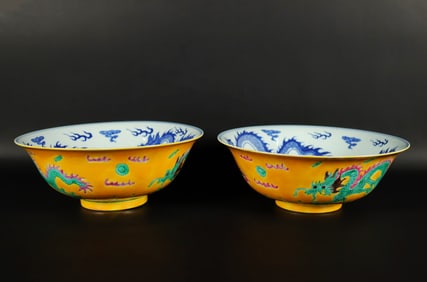 2 Chinese fine dragon bowls