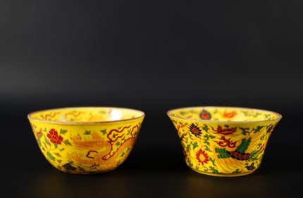 Lots Chinese fine yellow cups