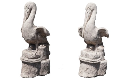 2 massive marble vintage crane set