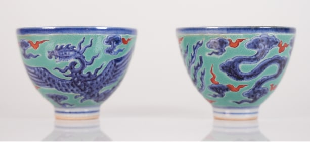 2 Chinese fine green cups