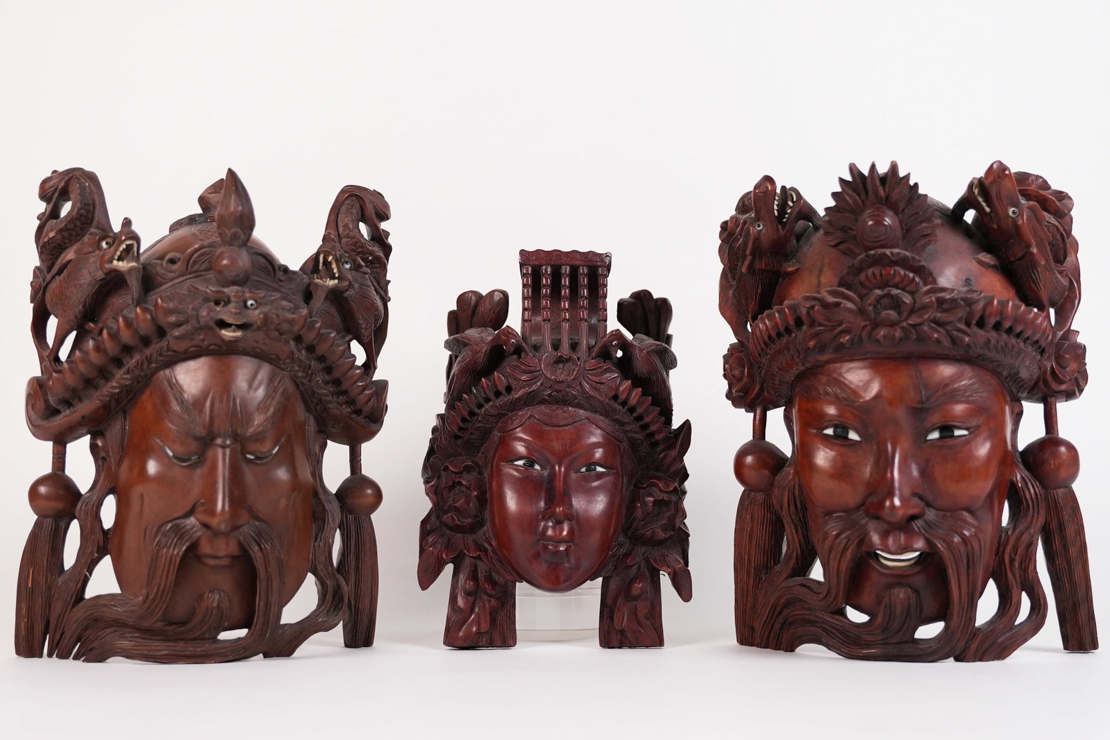 Lots Chinese heavy wooden mask: Lots Chinese heavy wooden masks. Largest H: 11.5" x W: 9."