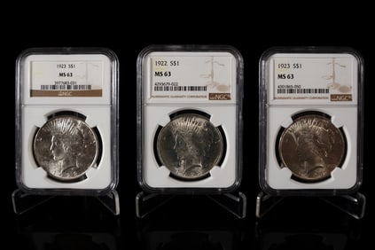 3 U.S. peace dollars graded NGC