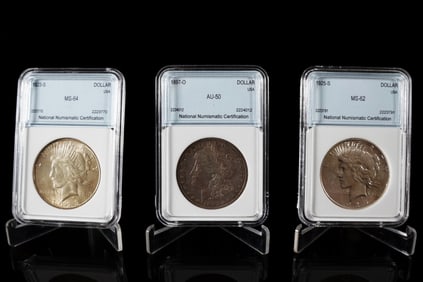 3 U.S. peace dollar graded