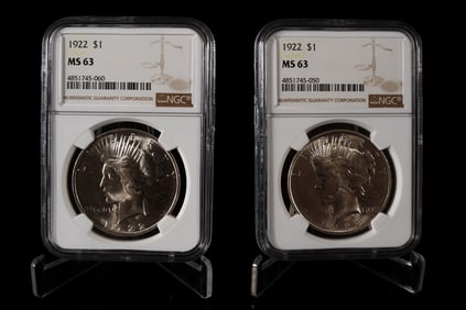 2 U.S. peace dollar graded NGC