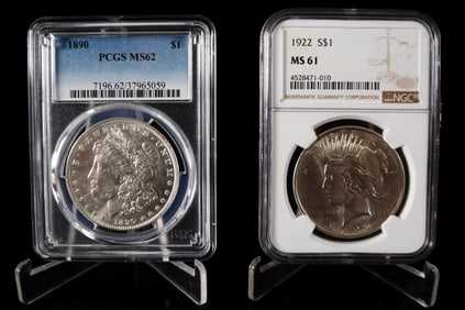 2 U.S. peace dollar graded
