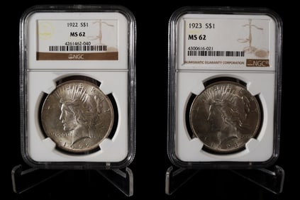 2 U.S. peace dollar graded NGC