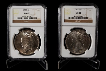 2 U.S. peace dollar graded NGC