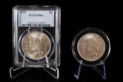 2 U.S. peace dollar graded PCGS