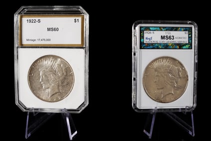 2 U.S. peace dollar graded