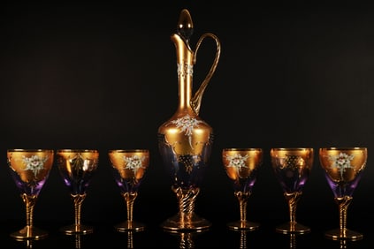 7 pc vintage Murano decanter set 24 kt