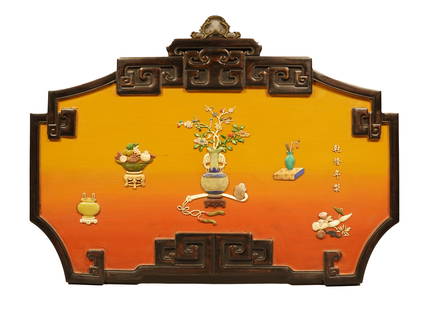 Chinese antique jade panel: Chinese antique possibly late Qing dynasty, jade carved hanging panel. Heavy in weight. H: 33" x W: 47.2."