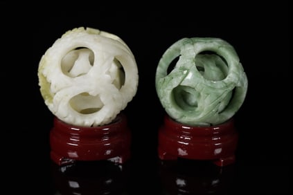 2 Chinese carved balls