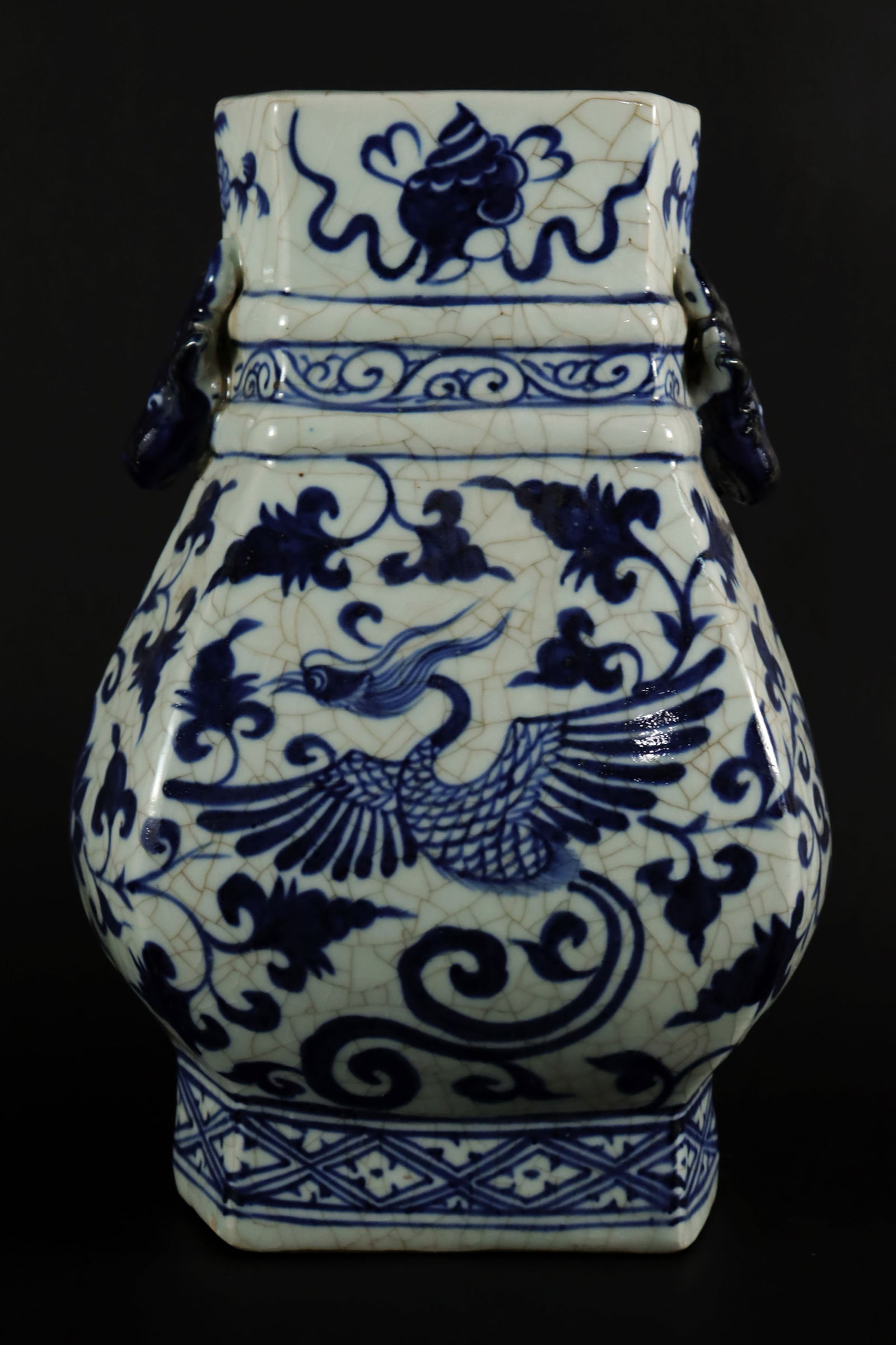 Chinese antique handled vase: Chinese antique handled vase. H: 12.5" x W: 9."