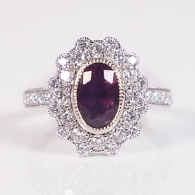 Platinum natural sapphire diamond ring GIA size 6.5