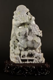 Chinese tall jadeite boulder with stand