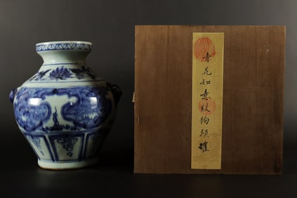 Chinese fine b/w jar with box