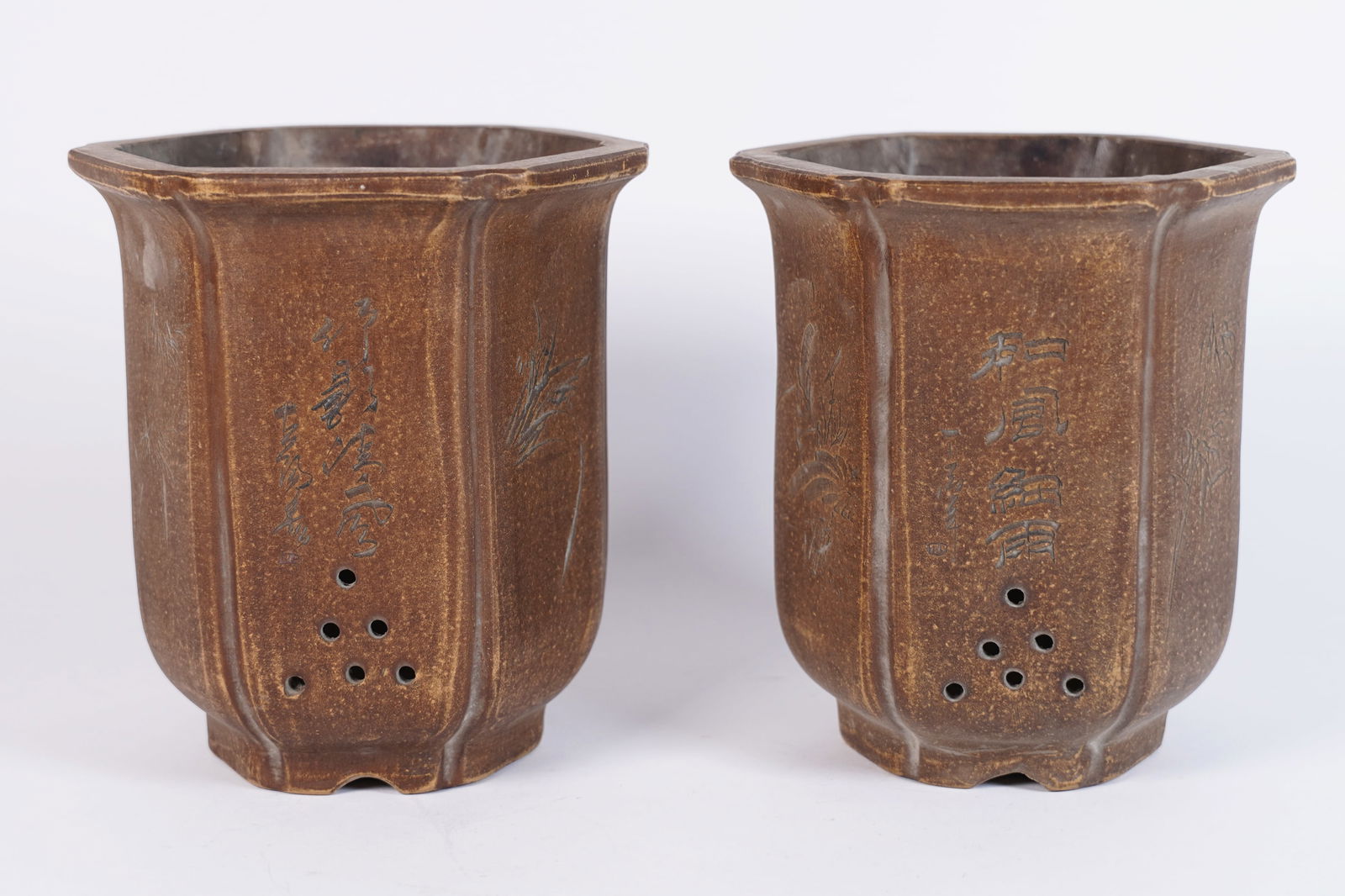 Lots Chinese clay planters: Lots Chinese clay planters. H: 7.2" x W: 6.25."