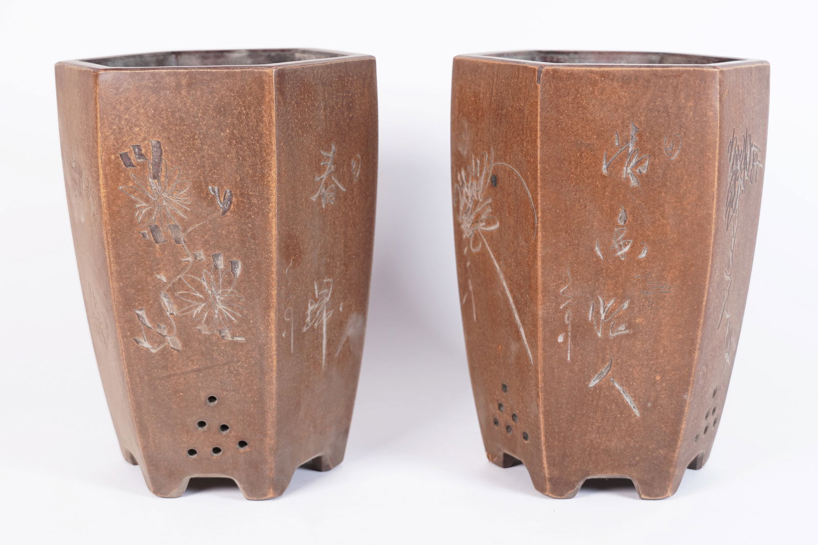 Lots Chinese clay planters: Lots Chinese clay planters. H: 9.5" x W: 6.1."