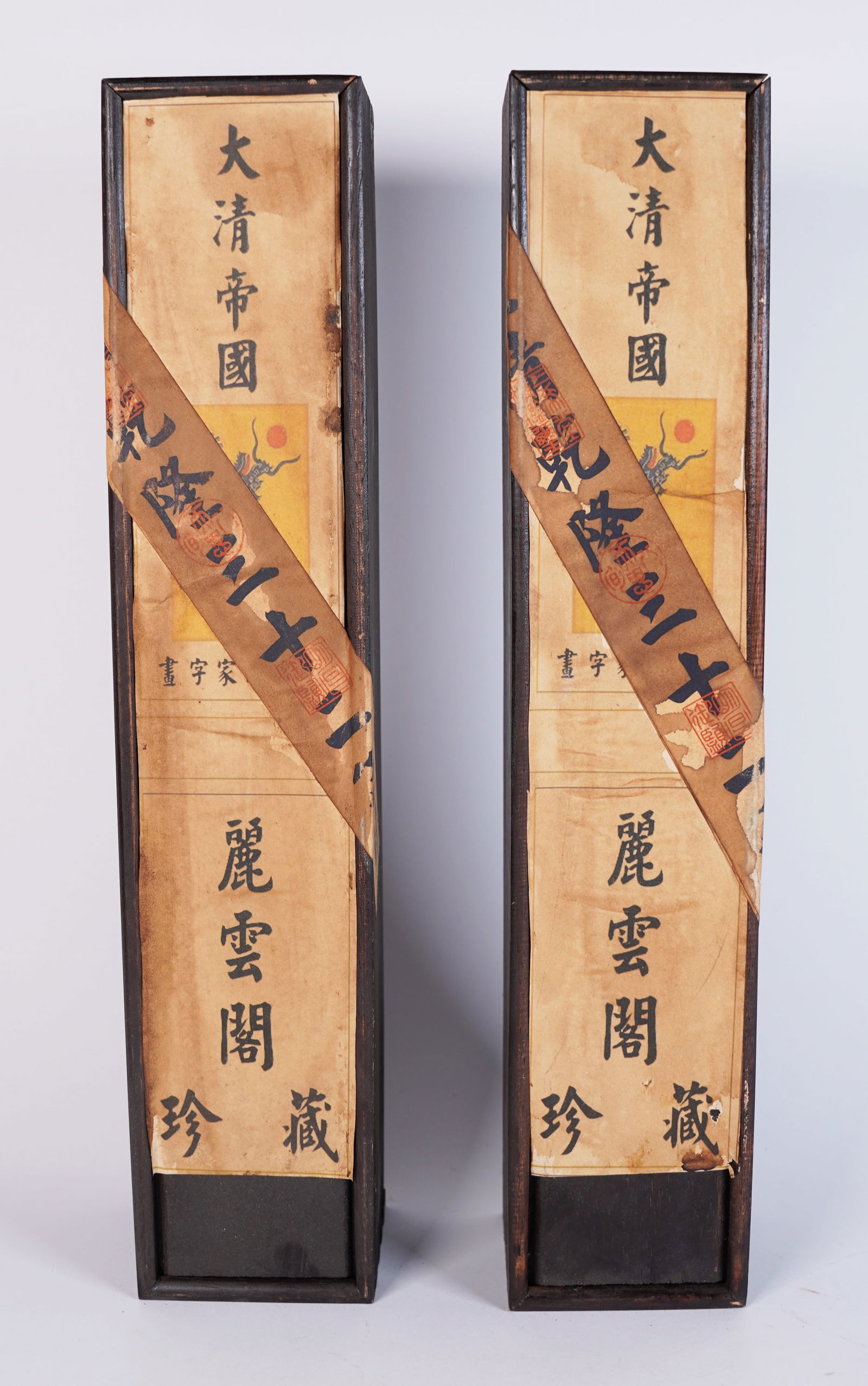 Lots Chinese scrolls in wooden box: Lots Chinese scrolls in wooden box, sealed.