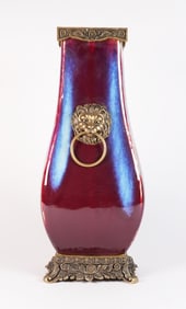Chinese fine red vase with bronze