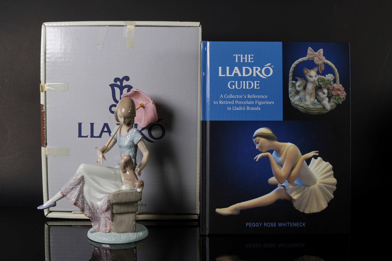 Lladro umbrella woman with box: Lladro umbrella woman with original box. H: 8.5" x W: 6.2."
