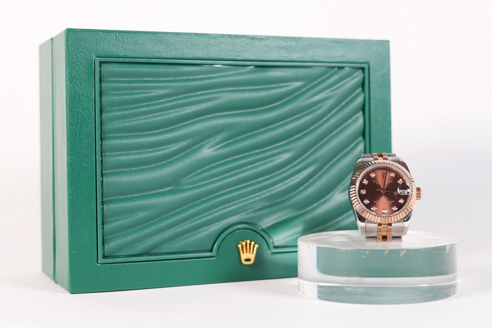 Rolex style lady Datejust two tone diamond watch ungraded: Rolex lady Datejust two tone with diamond dial watch. From an estate, condition selling it as is. All sales are final. Ungraded or authenticated. Possibly Rolex style watch, we do not guarantee its au