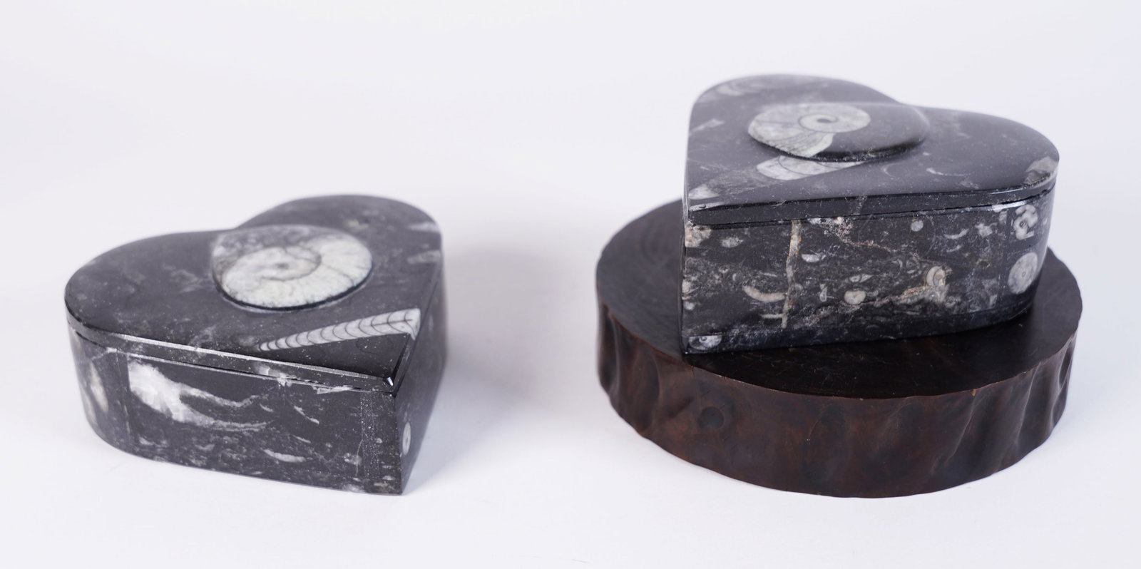 2 carved stone box: 2 carved stone box. H: 1.5" x W: 4.2."