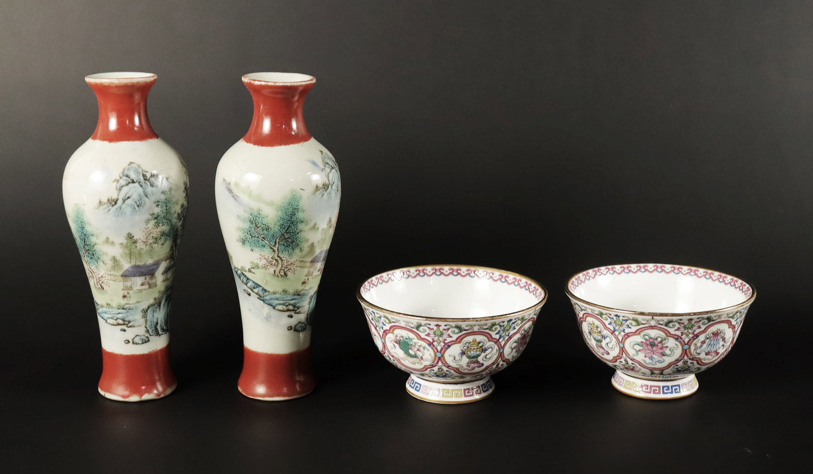 Lots Chinese porcelains: Lots Chinese porcelains, largest H: 7" x W: 2.5."