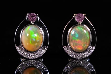 Pair platinum opal earrings